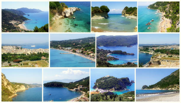 Beautiful island Corfu: one of the most popular travel destinations in Greece. Collage.