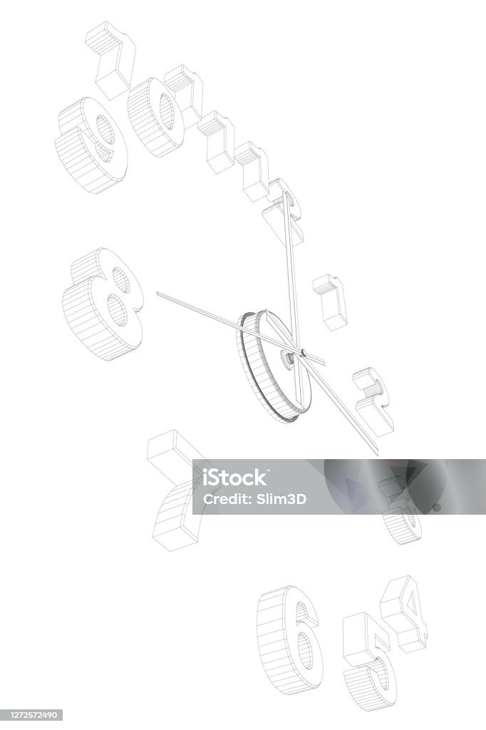 Simple Watch Wireframe Watch Wireframe Without Case Isolated On White Background Perspective ...