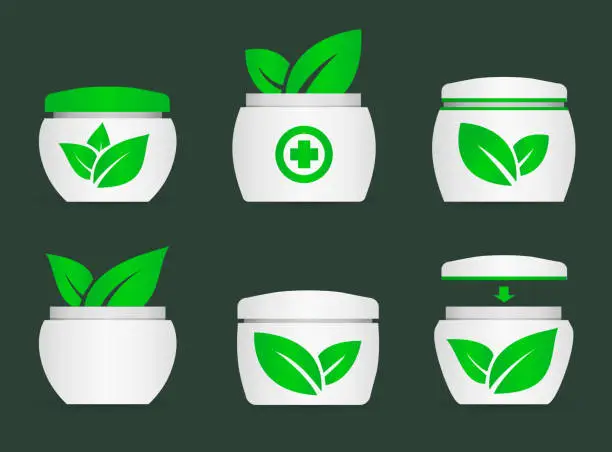 Vector illustration of Vector icons of jars with natural cream.