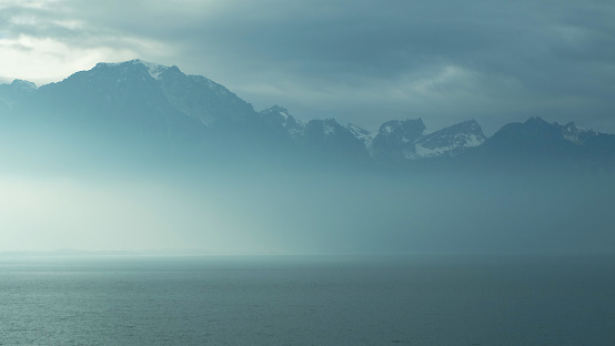Overcast Mountain scenery over the Lake Geneva
