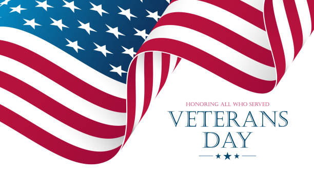 dzień weteranów usa świętować sztandar z machając flagą stanów zjednoczonych. amerykańskie święto narodowe. - us veterans day stock illustrations