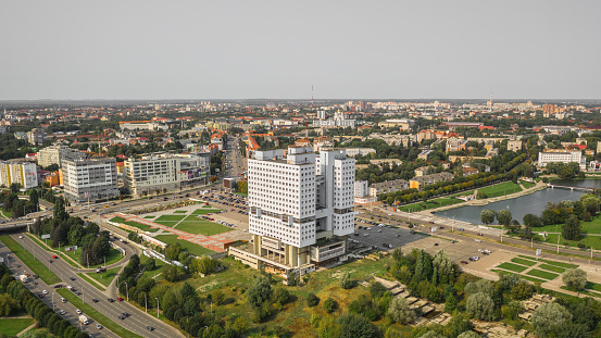Kaliningrad, Russia, September 2020 - Aerial view of House of Soviets