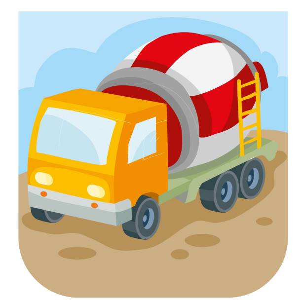 Illustration Of Cartoon Concrete Mixer At Construction Site Vector  Illustration Stock Illustration - Download Image Now - iStock