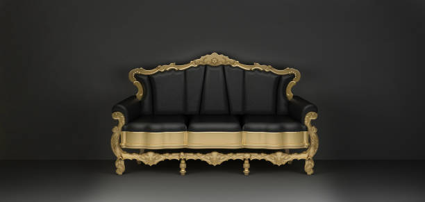 istock luxury black leather three-seater sofa with gold frame 1272575581