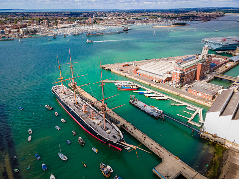 Aerial view of Portsmouth in summer day, UK