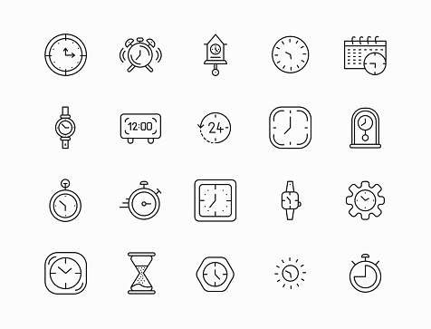 Time line icons set. Modern outline elements, graphic design concepts