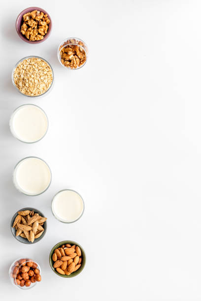 istock Dairy free milk protein nuts drink. Top view, copy space 1272577651