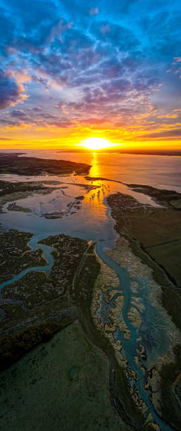 Aerial panoramic view of Newtown of isle of Wight, UK Aerial panoramic view of Newtown of isle of Wight, UK newtown stock pictures, royalty-free photos & images