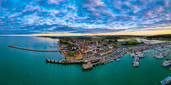 Aerial panoramic view of Yarmouth on the isle of Wight, UK