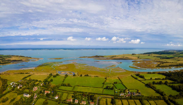 Aerial panoramic view of Newtown of isle of Wight, UK Aerial panoramic view of Newtown of isle of Wight, UK newtown stock pictures, royalty-free photos & images