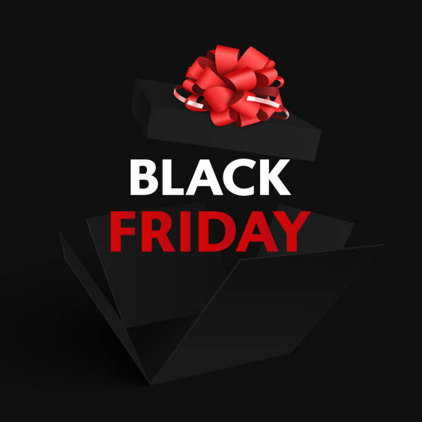 istock Black and red magic box with red bow for sale on a black Friday. Easy to use for your design with transparent shadows. 1272584614