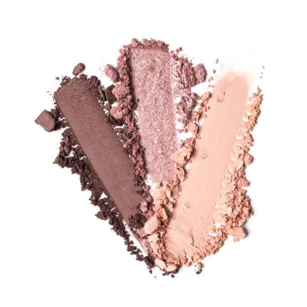 istock Flat lay of brush strokes. Broken bright color eyeshadow 1272588224