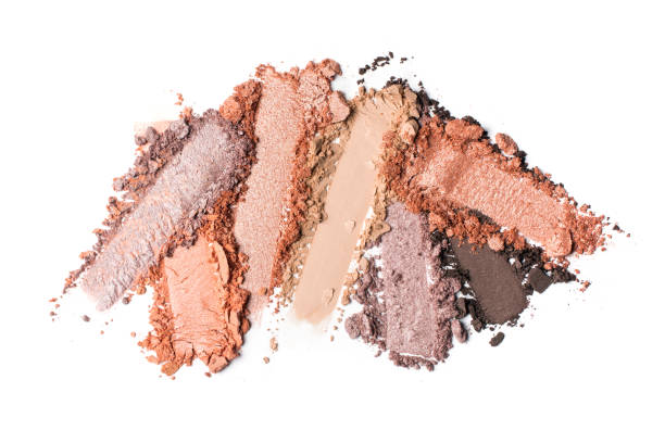 istock Flat lay of brush strokes. Broken bright color eyeshadow 1272588249
