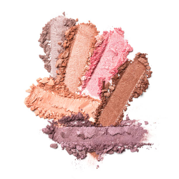 istock Flat lay of brush strokes. Broken bright color eyeshadow 1272588260
