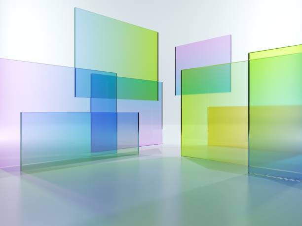 istock 3d render, abstract geometric background, translucent glass with colorful gradient, simple square shapes 1272589205