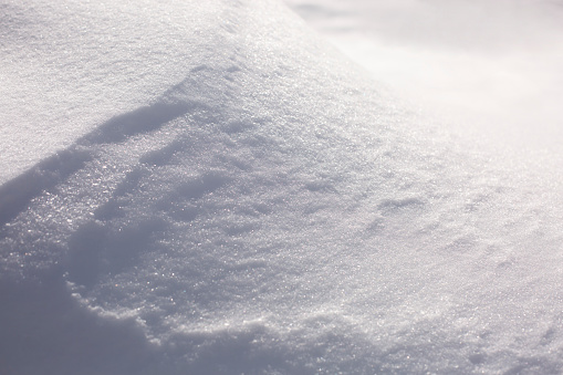 Heap of deep snow close-up.