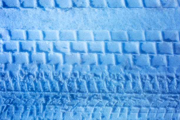 Close-up on tire print in a snow