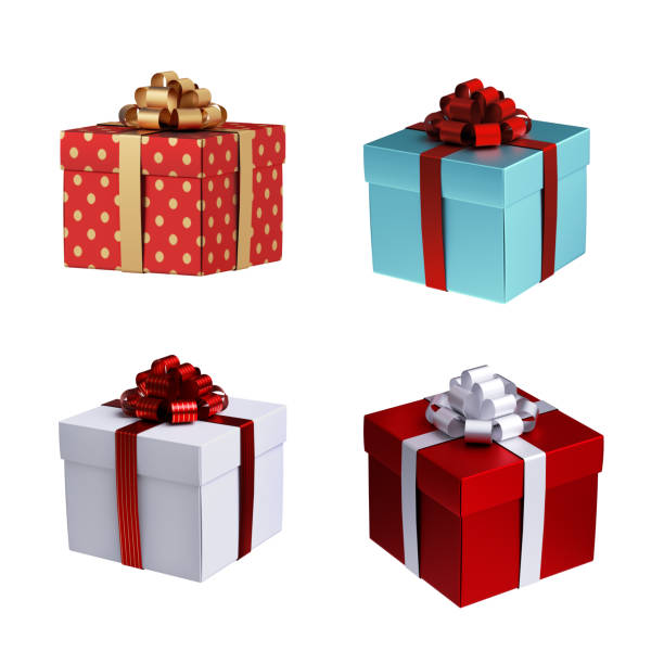 istock 3d render, set of assorted square gift boxes with ribbon, holiday clip art isolated on white background 1272590258
