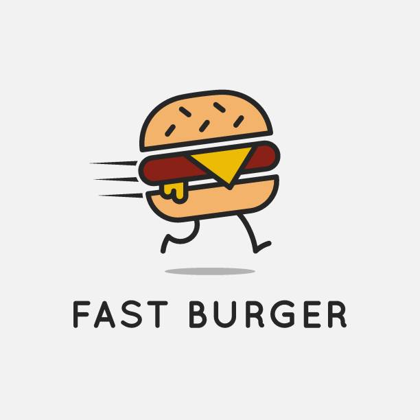 高速バーガーのデザイン。白い背景にハンバーガーを実行しています - white food and drink industry hamburger cheeseburger点のイラスト素材／クリップアート素材／マンガ素材／アイコン素材