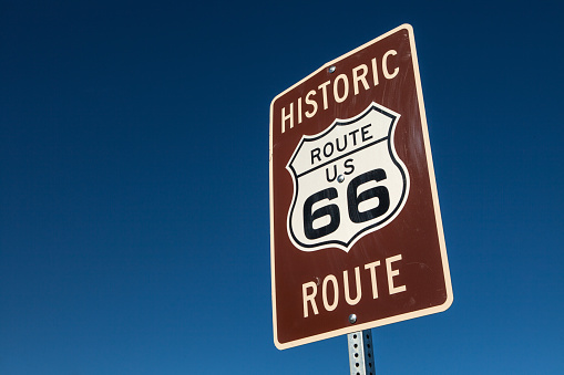 Historic Road 66 old fashioned brown sign