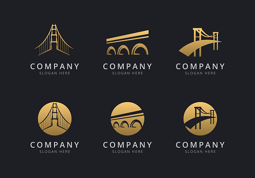 Bridge logo template with golden style color for the company