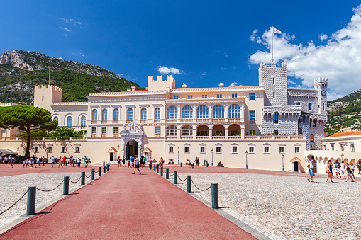 Monte Carlo, Monaco - August 15, 2018: The Princes Palace of Monaco, it is the official residence of the Sovereign Prince of Monaco. Built in 1191 as a Genoese fortress