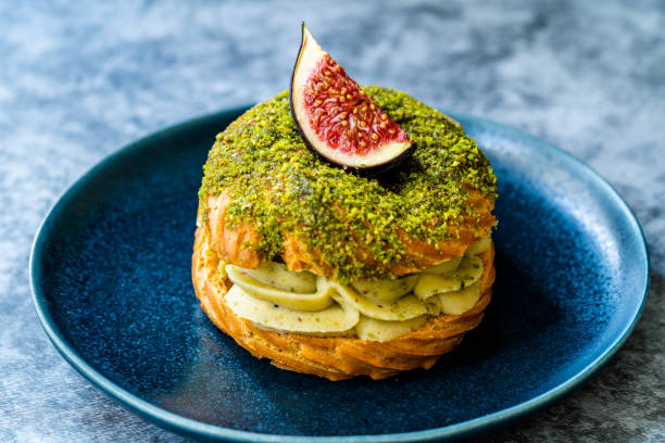 istock Paris Brest / Breast Eclair with Pistachio Cream and Fig. 1272606741