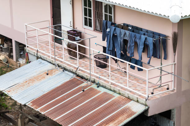 Quilts drying on the rooftop