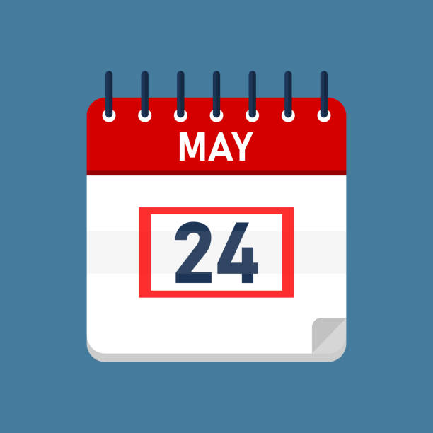 May 24 Daily Calendar Daily calender isolated on blue background with red square. Mark the date, holiday, important date, special date. may 24 calendar stock illustrations