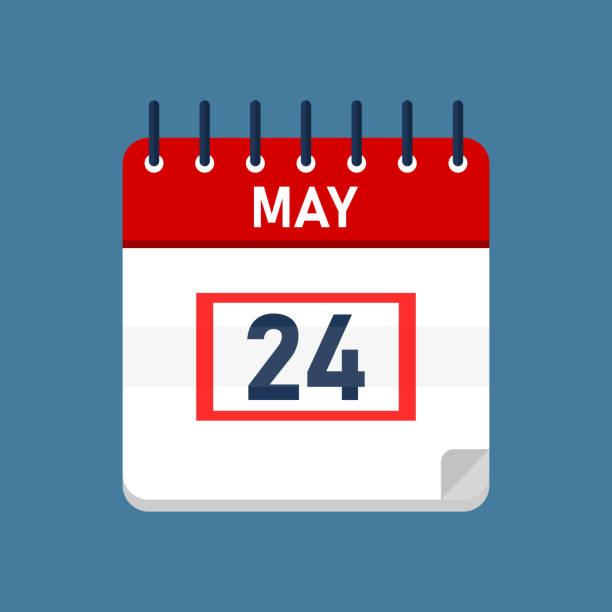May 24 Daily Calendar Daily calender isolated on blue background with red square. Mark the date, holiday, important date, special date. 2026 2021 stock illustrations