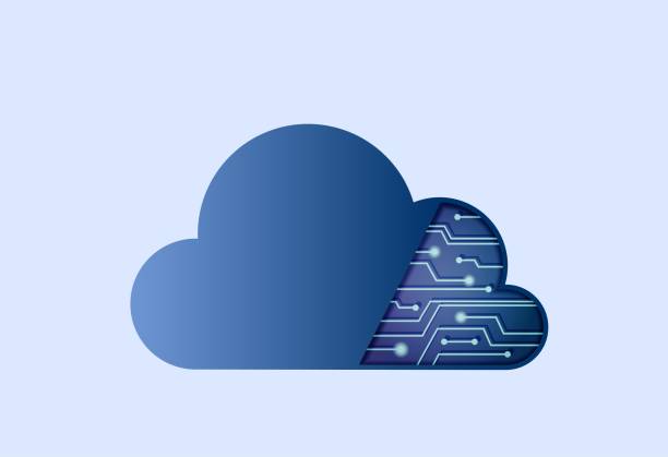 cloud computing icon with microcircuit. electronic and technology sign vector art illustration
