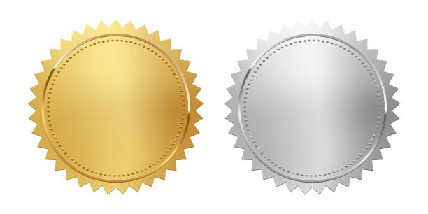 goldene und silberne briefmarken isoliert auf weißem hintergrund. luxus-siegel. vektor-design-elemente. - gold stock-grafiken, -clipart, -cartoons und -symbole