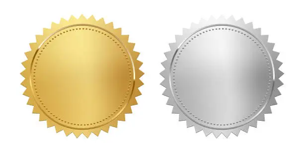 Vector illustration of Golden and silver stamps isolated on white background. Luxury seals. Vector design elements.