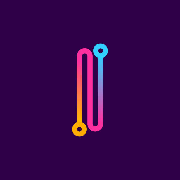 Multicolor I letter logo made of electric wire. This rounded striped icon can be used for tech ads, solder posters, energy company identity, etc. i logo stock illustrations