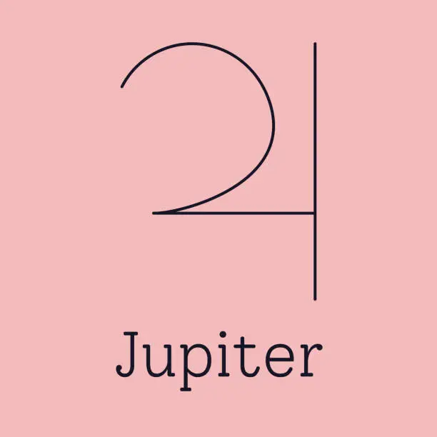 Vector illustration of Jupiter astrological and zodiac symbol. Vector sign of planet domicile for print designs - calendar, poster, sky map, sticker