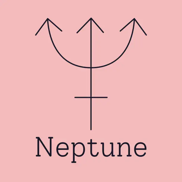 Vector illustration of Neptune astrological and zodiac symbol. Vector sign of planet domicile for print designs - calendar, poster, sky map, sticker