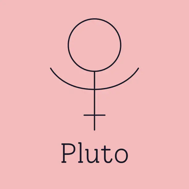 Vector illustration of Pluto astrological and zodiac symbol. Vector sign of planet domicile for print designs - calendar, poster, sky map, sticker
