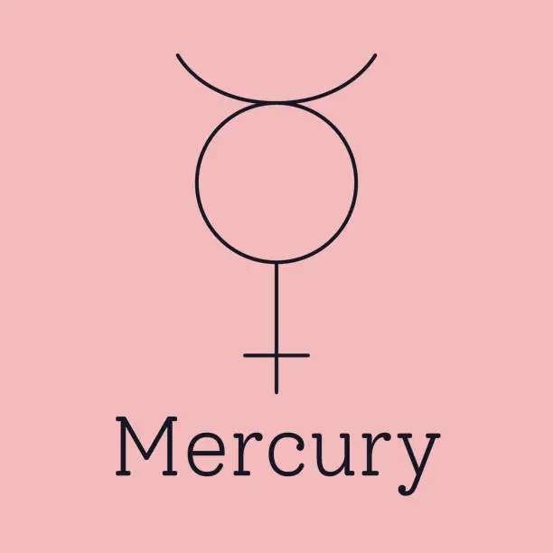 Vector illustration of Mercury astrological and zodiac symbol. Vector sign of planet domicile for print designs - calendar, poster, sky map, sticker