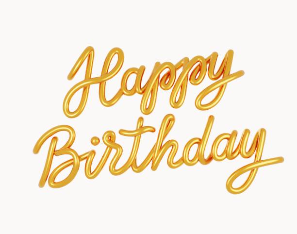 ilustraciones, imágenes clip art, dibujos animados e iconos de stock de feliz cumpleaños texto 3d dorado aislado sobre un fondo blanco. tarjeta de felicitación. - birthday