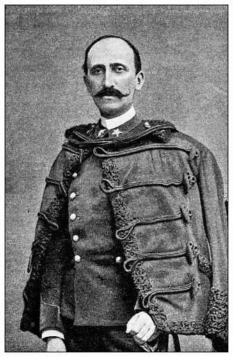 第1次イタロ・エチオピア戦争のアンティーク写真(1895-1896):ルキノ・デル・メイノ中将 - イラスト素材...
