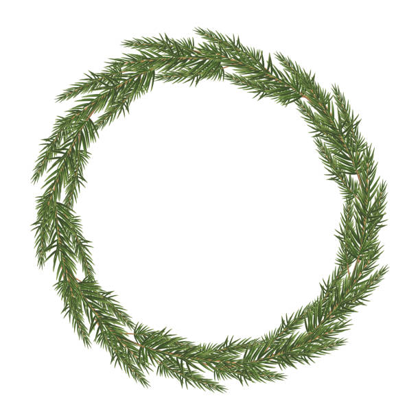 istock Realistic illustration with flat pine wreath for celebration design. Christmas holiday decoration. Festive isolated vector backdrop. Winter holidays background. 1272620922