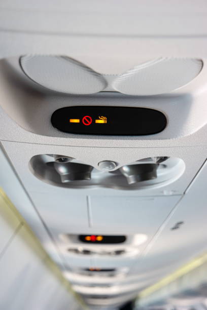 istock Airplane passenger overhead LCD and control panel for air and illumination 1272625014