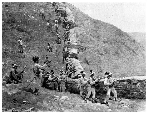 Antique photograph of the first Italo-Ethiopian war (1895-1896): Military training