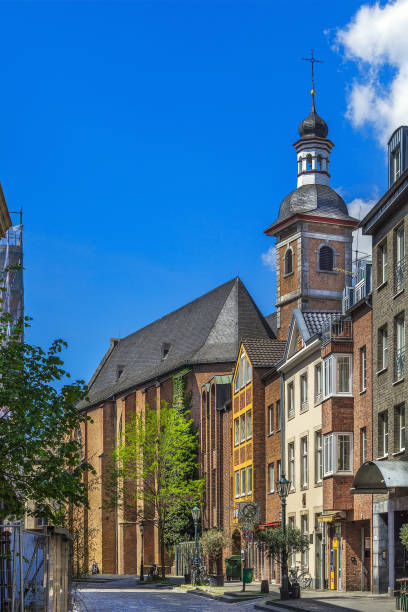 Street with church in  Dusseldorf historical center, Germany