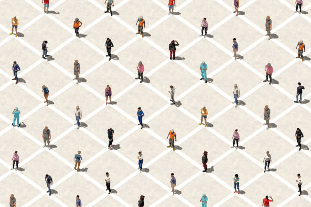 istock Social distancing concept with many people - Aerial view 1272631811