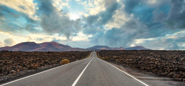 istock long straight empty road through volcanic landscape on Lanzarote, Canary Islands 1272632061
