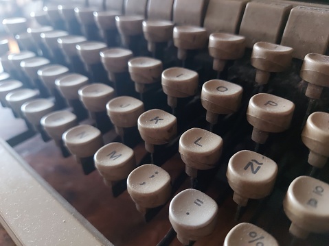 Close up of German keys on old typewriter