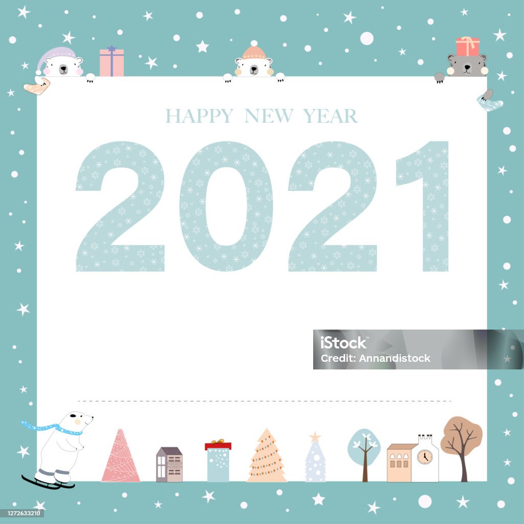 Happy New Year 2021 On Blue Pastel Colour With Copy Space For Text ...