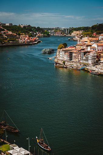 Beautiful Porto and the Douro River as viewed from the Ponte Dom Luís I between Gaia and Porto and the Mosteiro da Serra do Pilar