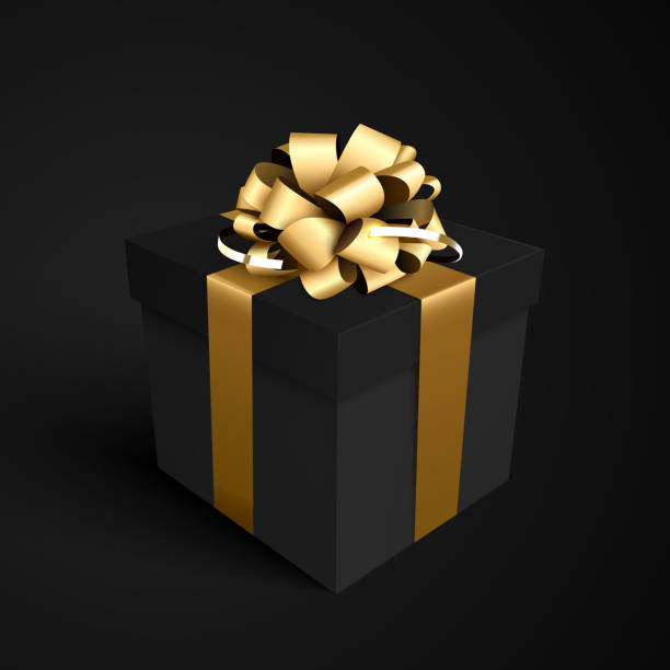 istock Black gift box with gold ribbon bow for black friday sale design. 1272638398